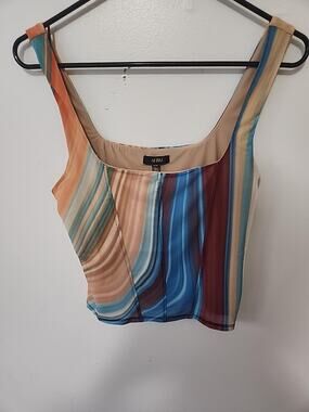 AFRM Cort Doubled Mesh Crop Top Blue Abstract Wave Medium NWT
